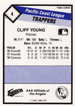 1989 CMC Edmonton Trappers #4 Cliff Young  Back