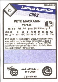 1989 CMC Iowa Cubs #25 Pete Mackanin Back