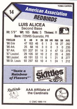 1989 CMC Louisville Redbirds #14 Luis Alicea  Back