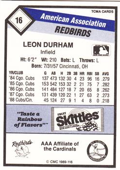 1989 CMC Louisville Redbirds #16 Leon Durham  Back