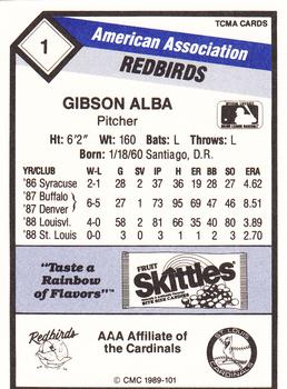 1989 CMC Louisville Redbirds #1 Gibson Alba  Back