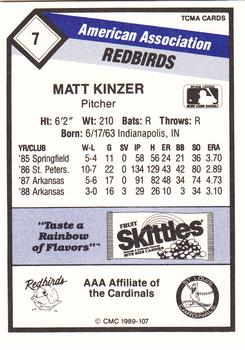 1989 CMC Louisville Redbirds #7 Matt Kinzer  Back