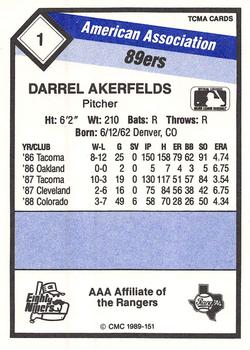 1989 CMC Oklahoma City 89ers #1 Darrel Akerfelds  Back