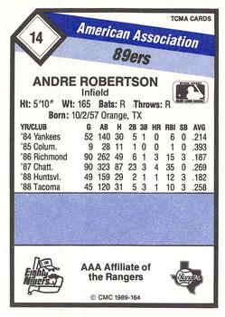1989 CMC Oklahoma City 89ers #14 Andre Robertson  Back