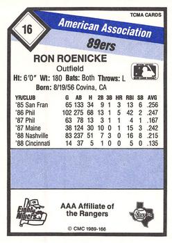 1989 CMC Oklahoma City 89ers #16 Ron Roenicke  Back