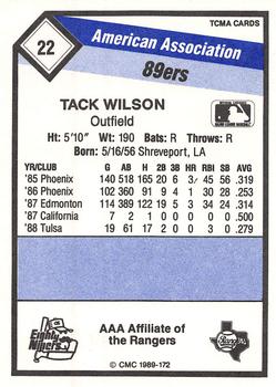 1989 CMC Oklahoma City 89ers #22 Tack Wilson  Back