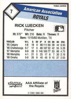 1989 CMC Omaha Royals #7 Rick Luecken  Back