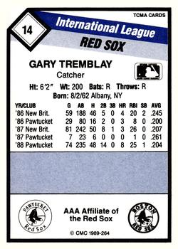 1989 CMC Pawtucket Red Sox #14 Gary Tremblay  Back