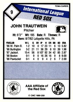 1989 CMC Pawtucket Red Sox #9 John Trautwein  Back
