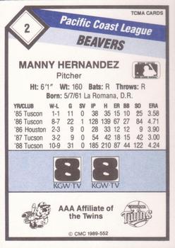1989 CMC Portland Beavers #2 Manny Hernandez  Back
