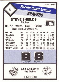 1989 CMC Portland Beavers #4 Steve Shields  Back