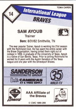 1989 CMC Richmond Braves #14 Sam Ayoub Back