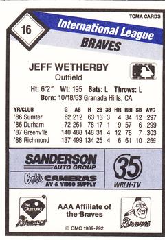 1989 CMC Richmond Braves #16 Jeff Wetherby  Back