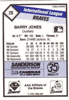 1989 CMC Richmond Braves #20 Barry Jones  Back