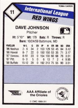1989 CMC Rochester Red Wings #11 Dave Johnson  Back