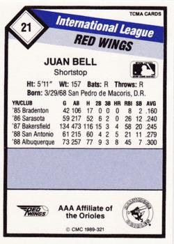 1989 CMC Rochester Red Wings #21 Juan Bell  Back