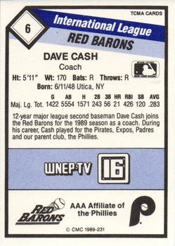 1989 CMC Scranton/Wilkes-Barre Red Barons #6 Dave Cash  Back