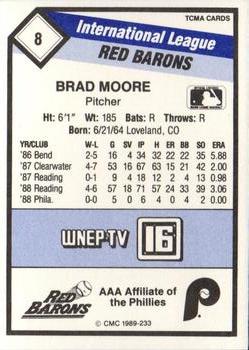 1989 CMC Scranton/Wilkes-Barre Red Barons #8 Brad Moore  Back