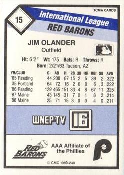1989 CMC Scranton/Wilkes-Barre Red Barons #15 Jim Olander  Back