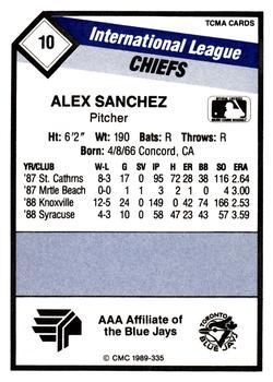 1989 CMC Syracuse Chiefs #10 Alex Sanchez  Back