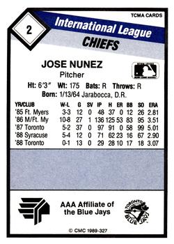 1989 CMC Syracuse Chiefs #2 Jose Nunez  Back