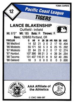 1989 CMC Tacoma Tigers #12 Lance Blankenship  Back