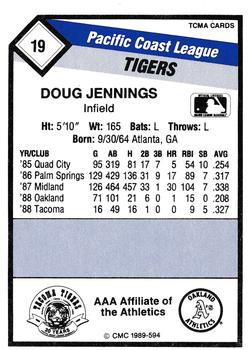 1989 CMC Tacoma Tigers #19 Doug Jennings  Back