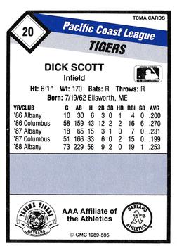 1989 CMC Tacoma Tigers #20 Dick Scott  Back
