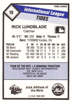 1989 CMC Tidewater Tides #19 Rick Lundblade  Back