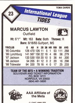 1989 CMC Tidewater Tides #23 Marcus Lawton  Back