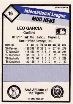1989 CMC Toledo Mud Hens #16 Leo Garcia  Back