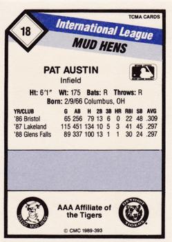 1989 CMC Toledo Mud Hens #18 Pat Austin  Back