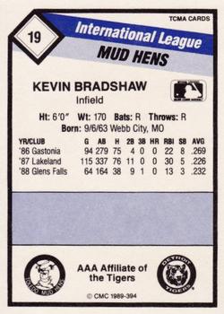 1989 CMC Toledo Mud Hens #19 Kevin Bradshaw  Back