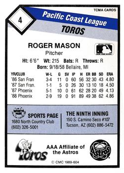 1989 CMC Tucson Toros #4 Roger Mason  Back