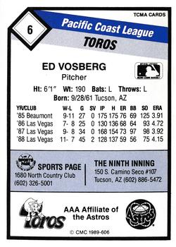 1989 CMC Tucson Toros #6 Ed Vosberg  Back