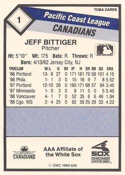 1989 CMC Vancouver Canadians #1 Jeff Bittiger  Back