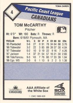 1989 CMC Vancouver Canadians #4 Tom McCarthy  Back