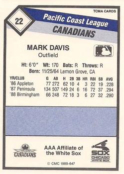 1989 CMC Vancouver Canadians #22 Mark Davis  Back