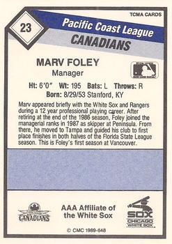 1989 CMC Vancouver Canadians #23 Marv Foley Back