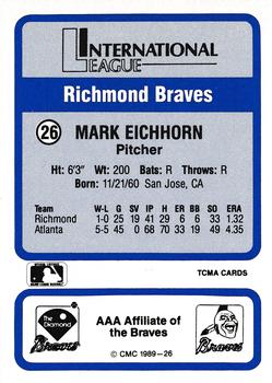 1989 CMC Triple A All-Stars #26 Mark Eichhorn Back
