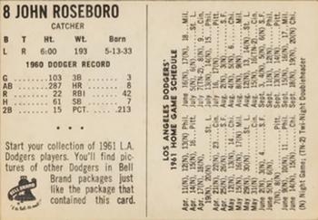 1961 Bell Brand Los Angeles Dodgers #NNO John Roseboro Back