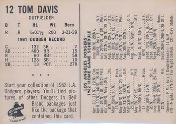 1962 Bell Brand Los Angeles Dodgers #12 Tommy Davis Back