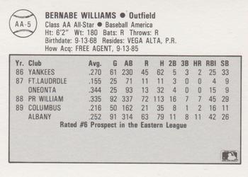 1989 Best Baseball America AA Prospects #AA5 Bernie Williams  Back