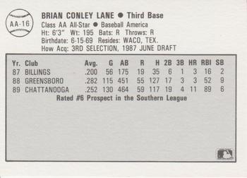 1989 Best Baseball America AA Prospects #AA16 Brian Lane  Back