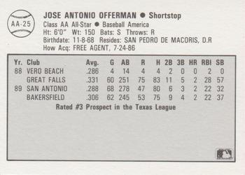 1989 Best Baseball America AA Prospects #AA25 Jose Offerman  Back