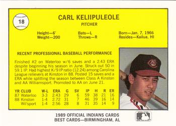 1989 Best Canton-Akron Indians #18 Carl Keliipuleole  Back