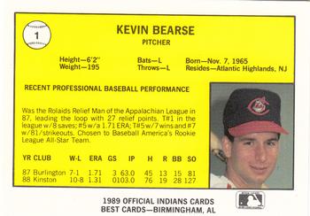 1989 Best Canton-Akron Indians #1 Kevin Bearse  Back