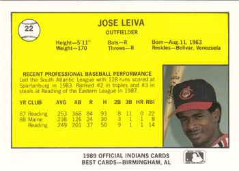 1989 Best Canton-Akron Indians #22 Jose Leiva  Back