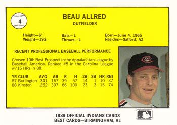 1989 Best Canton-Akron Indians #4 Beau Allred  Back