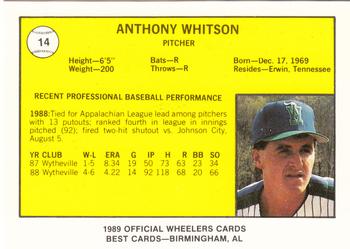 1989 Best Charleston Wheelers #14 Anthony Whitson  Back